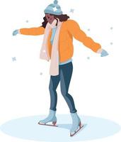 mujer patinando vacaciones de invierno. ilustración vectorial vector