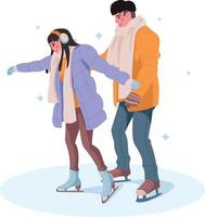 pareja patinando en una pista de patinaje sobre hielo en el parque. ilustración vectorial vector