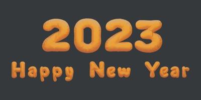 2023 feliz año nuevo en mayúsculas y minúsculas. Números de lámina de helio inflable dorado estilo de globos de pan.ilustración vectorial eps10 vector
