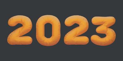 Alfabeto de feliz año nuevo 2023. Números de lámina de helio inflable dorado estilo de globos de pan.ilustración vectorial eps10 vector