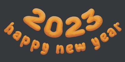2023 feliz año nuevo en minúsculas y carácter mixto. Números de lámina de helio inflable dorado estilo de globos de pan.ilustración vectorial eps10 vector