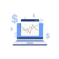 gráfico del mercado de valores en la pantalla del portátil. gráfico de velas de análisis técnico. índice bursátil mundial. concepto de comercio de divisas. estrategia comercial vector