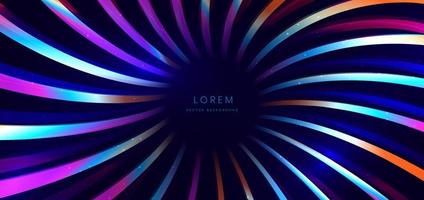 Abstract technology futuristic neon curved glowing colorful light lines with tunnel future speed motion effect on dark blue background. vector