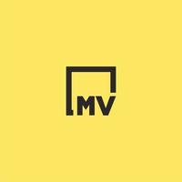 MV initial monogram logo with square style design vector