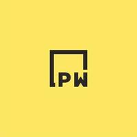 PW initial monogram logo with square style design vector