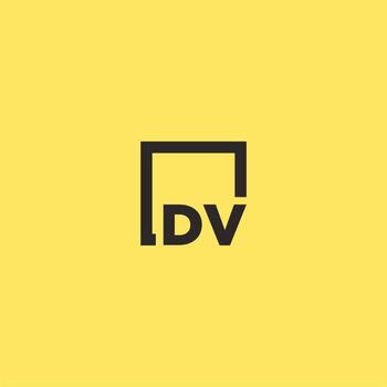 DV initial monogram logo with square style design vector