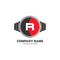 r letra logo diseño icono fitness y música vector símbolo.