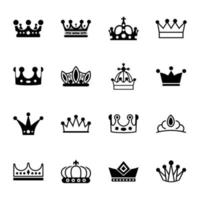 Collection of Royal Crowns Glyph Icons vector