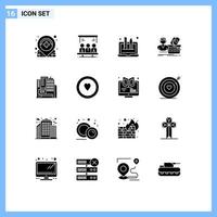 User Interface Pack of 16 Basic Solid Glyphs of architecture shopping creativity basket salary Editable Vector Design Elements