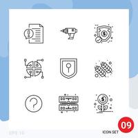 Set of 9 Vector Outlines on Grid for location network cordless construction protection Editable Vector Design Elements