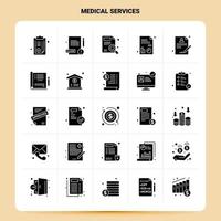 conjunto de iconos de servicios médicos sólidos 25 diseño de estilo de glifo vectorial conjunto de iconos negros diseño de ideas de negocios web y móviles ilustración vectorial vector