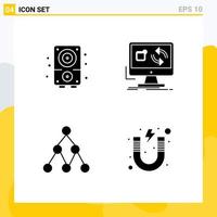 Pack of 4 creative Solid Glyphs of audio link sound application social Editable Vector Design Elements
