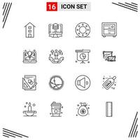 16 Universal Outlines Set for Web and Mobile Applications work deck computer shape circle Editable Vector Design Elements