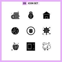 Solid Glyph Pack of 9 Universal Symbols of planet flag heart moon house Editable Vector Design Elements