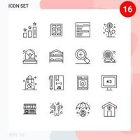 Set of 16 Vector Outlines on Grid for grave money engine growth profit Editable Vector Design Elements