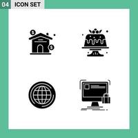 User Interface Pack of 4 Basic Solid Glyphs of asset world real dessert big Editable Vector Design Elements