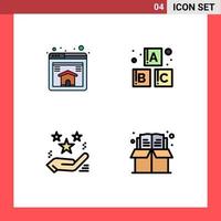 Mobile Interface Filledline Flat Color Set of 4 Pictograms of home present alphabet hand book Editable Vector Design Elements