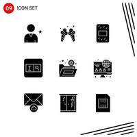 Modern Set of 9 Solid Glyphs and symbols such as security file grain bug search Editable Vector Design Elements