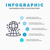 astronomía tierra espacio mundo línea icono con 5 pasos presentación infografía fondo vector