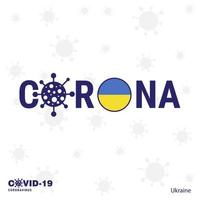 ucrania coronavirus tipografía covid19 bandera del país quédese en casa manténgase saludable cuide su propia salud vector