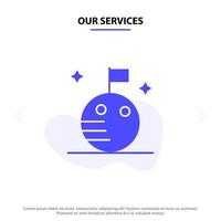 nuestros servicios bandera luna espacio sólido glifo icono plantilla de tarjeta web vector