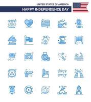 Happy Independence Day 4th July Set of 25 Blues American Pictograph of plent imerican country flower smoke Editable USA Day Vector Design Elements