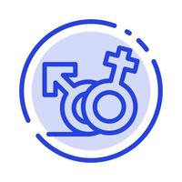 símbolo de género masculino femenino azul línea punteada icono de línea vector