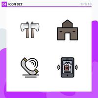 Universal Icon Symbols Group of 4 Modern Filledline Flat Colors of axe call tool house phone Editable Vector Design Elements