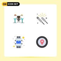 4 Universal Flat Icons Set for Web and Mobile Applications table fireworks computer work place night Editable Vector Design Elements
