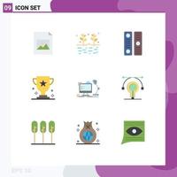 Group of 9 Flat Colors Signs and Symbols for workstation sport directory prize cup Editable Vector Design Elements