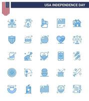 conjunto de 25 iconos del día de los ee.uu. símbolos americanos signos del día de la independencia para el día de la bandera de la mano de la espuma de los ee.uu. vector