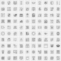 100 Universal Black Line Icons on White Background vector