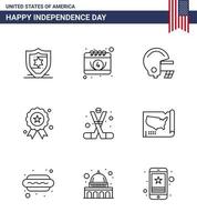 Happy Independence Day 9 Lines Icon Pack for Web and Print american ice hockey football hockey independence day Editable USA Day Vector Design Elements