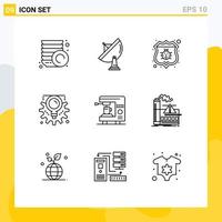 Set of 9 Vector Outlines on Grid for electric process antivirus creative gear Editable Vector Design Elements