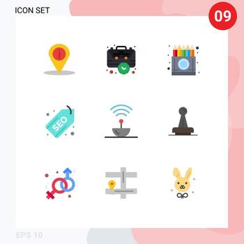 Modern Set of 9 Flat Colors Pictograph of seo tag time web drawing Editable Vector Design Elements