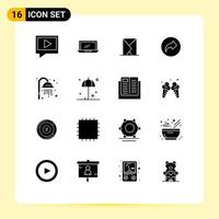 User Interface Pack of 16 Basic Solid Glyphs of cleansing right email arrow sent Editable Vector Design Elements