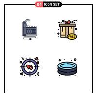 Pack of 4 Modern Filledline Flat Colors Signs and Symbols for Web Print Media such as consumption heart factory cyber target Editable Vector Design Elements