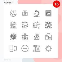 Outline Pack of 16 Universal Symbols of shield protection imagination password process Editable Vector Design Elements