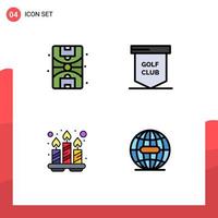 Pack of 4 creative Filledline Flat Colors of city relaxation game sport tray Editable Vector Design Elements