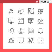 Modern Set of 16 Outlines and symbols such as password lock medal screen management Editable Vector Design Elements