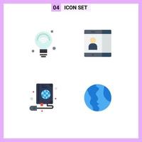 4 Thematic Vector Flat Icons and Editable Symbols of bulb book iot cell globe Editable Vector Design Elements