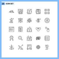 Mobile Interface Line Set of 25 Pictograms of grid in document funding detail Editable Vector Design Elements