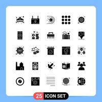 Mobile Interface Solid Glyph Set of 25 Pictograms of clover pattern energy lock light Editable Vector Design Elements