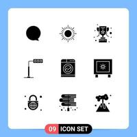 Solid Glyph Pack of 9 Universal Symbols of locker washing trophy technology road Editable Vector Design Elements