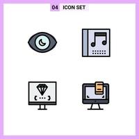 Pack of 4 Modern Filledline Flat Colors Signs and Symbols for Web Print Media such as eye develop view music programming Editable Vector Design Elements