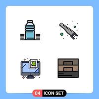 Pictogram Set of 4 Simple Filledline Flat Colors of bottle computer cold saw security Editable Vector Design Elements