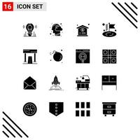 Universal Icon Symbols Group of 16 Modern Solid Glyphs of athletics goal mind flag hospital Editable Vector Design Elements