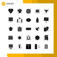 25 Icon Set Solid Style Icon Pack Glyph Symbols isolated on White Backgound for Responsive Website Designing Creative Black Icon vector background