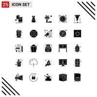 Modern Set of 25 Solid Glyphs Pictograph of chemical analysis time beach clock alarm Editable Vector Design Elements