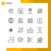 Pictogram Set of 16 Simple Outlines of world global shop watch clock Editable Vector Design Elements